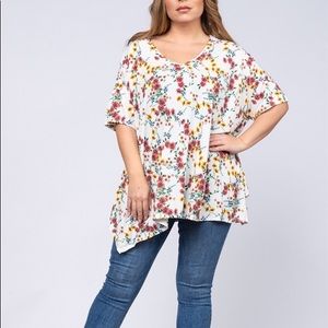 New Women’s Plus Size 2X 3X Wildflower Print Top Handkerchief Bottom
